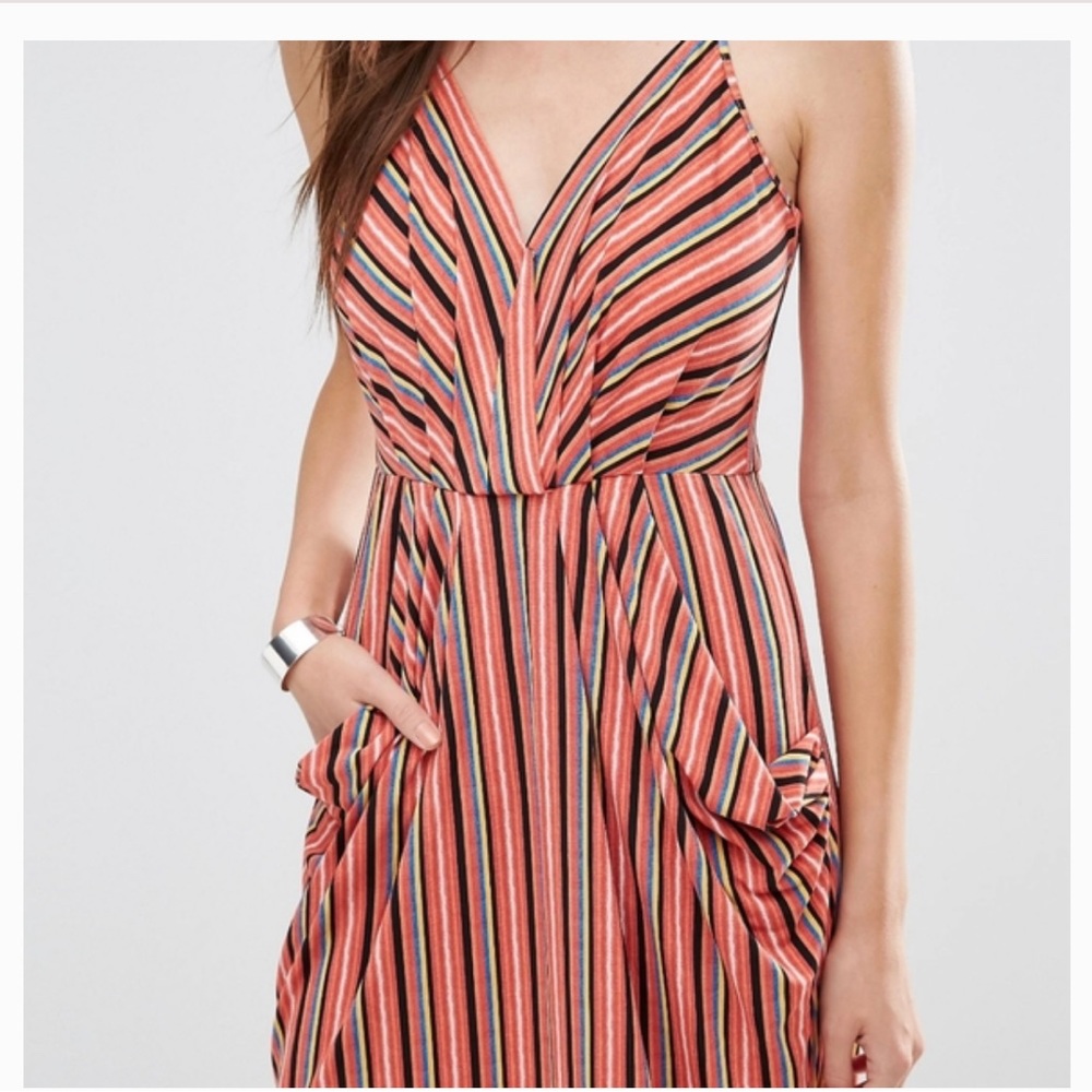 Bcbg, striped dress with pockets.
